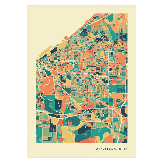 Cleveland, Ohio Stadtkarte Poster – Polychroma Modern Art Print