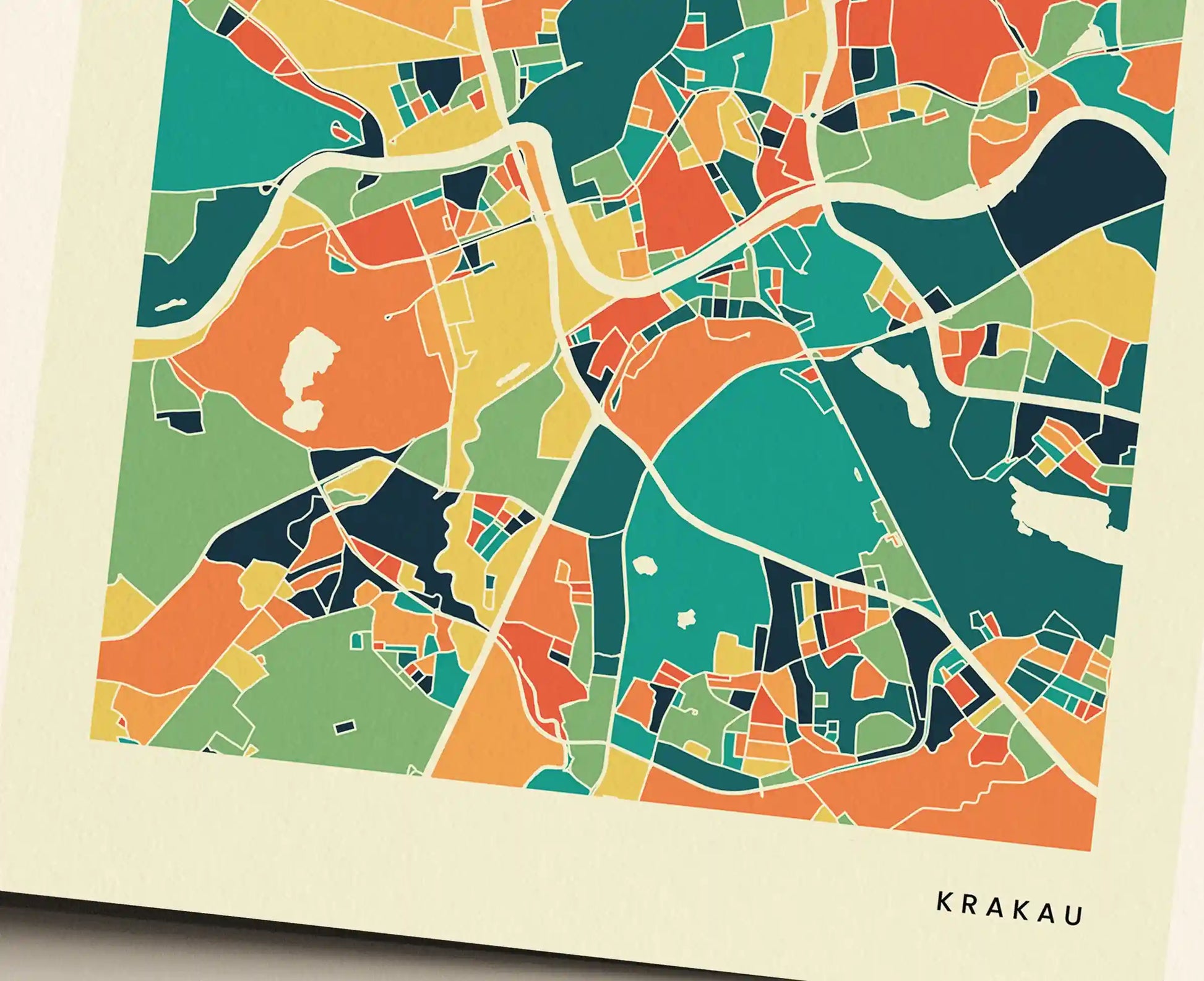 Krakau Stadtkarte Poster – Polychroma Modern Art Print