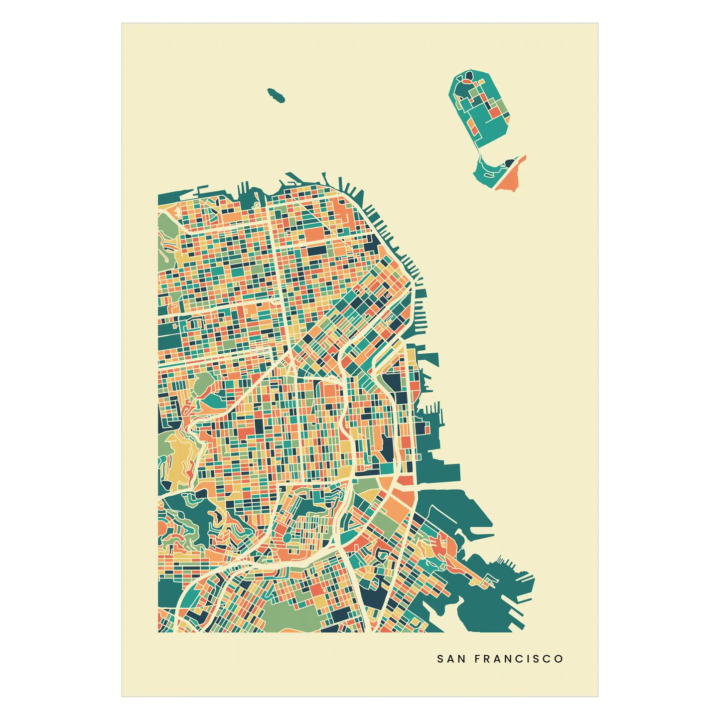 San Francisco Stadtkarte Poster – Polychroma Modern Art Print