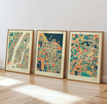 Salt Lake City Stadtkarte Poster – Polychroma Modern Art Print