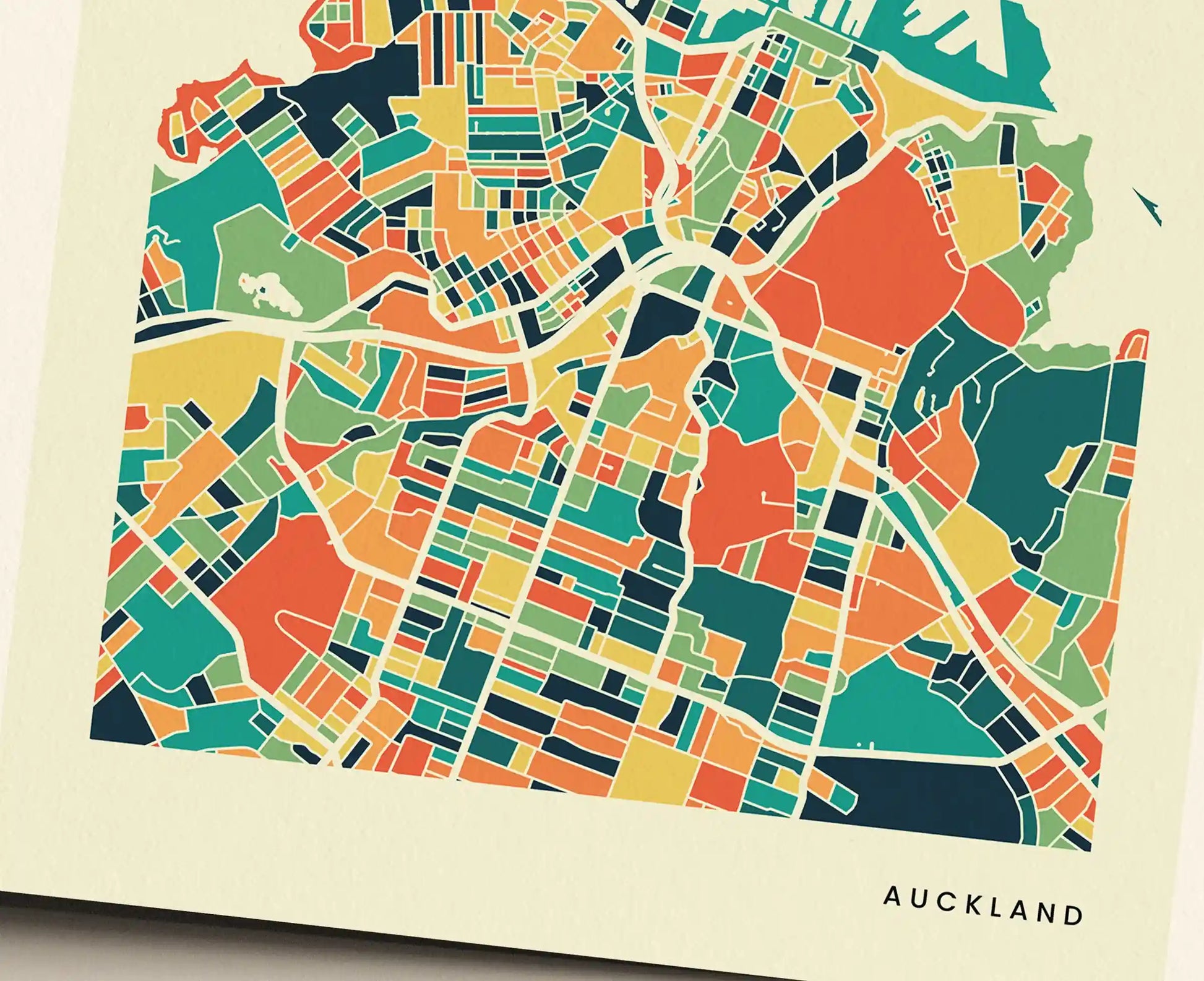 Auckland Stadtkarte Poster – Polychroma Modern Art Print