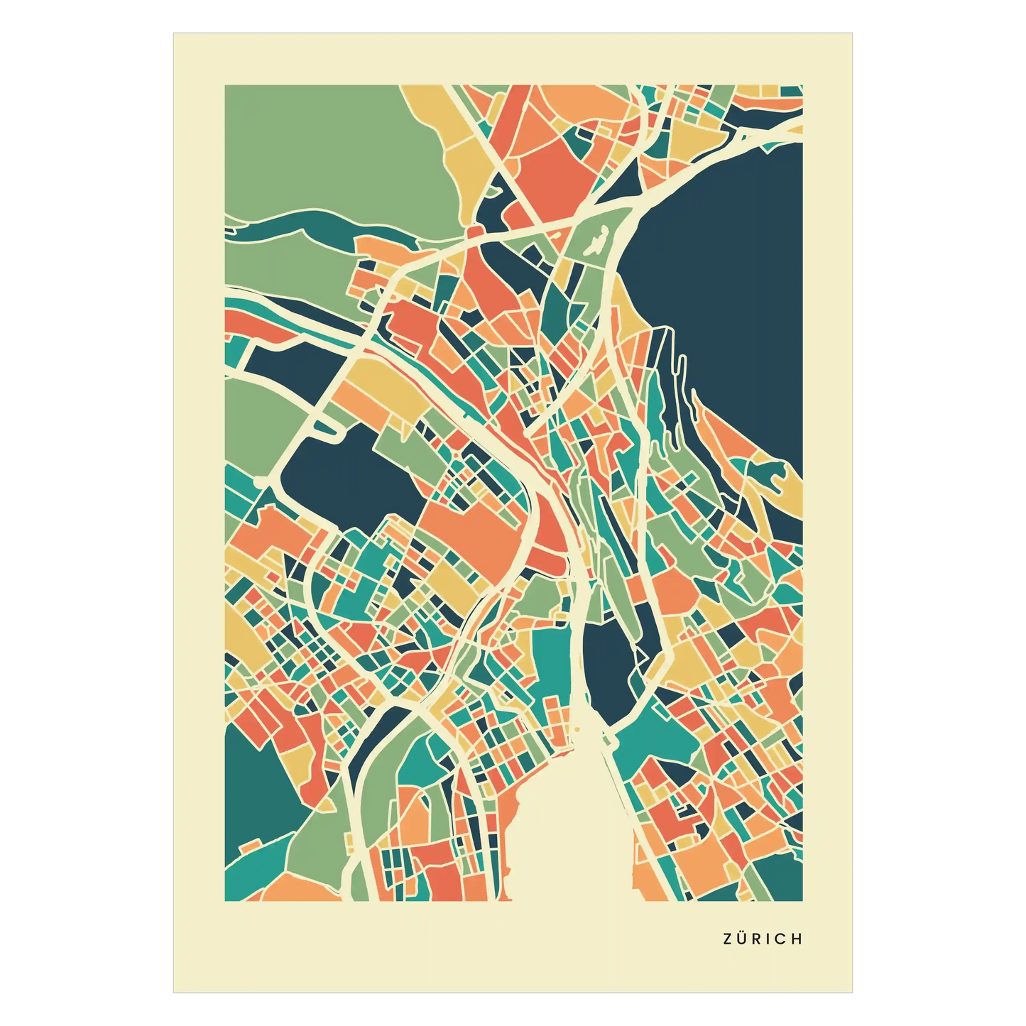 Zürich Stadtkarte Poster – Polychroma Modern Art Print