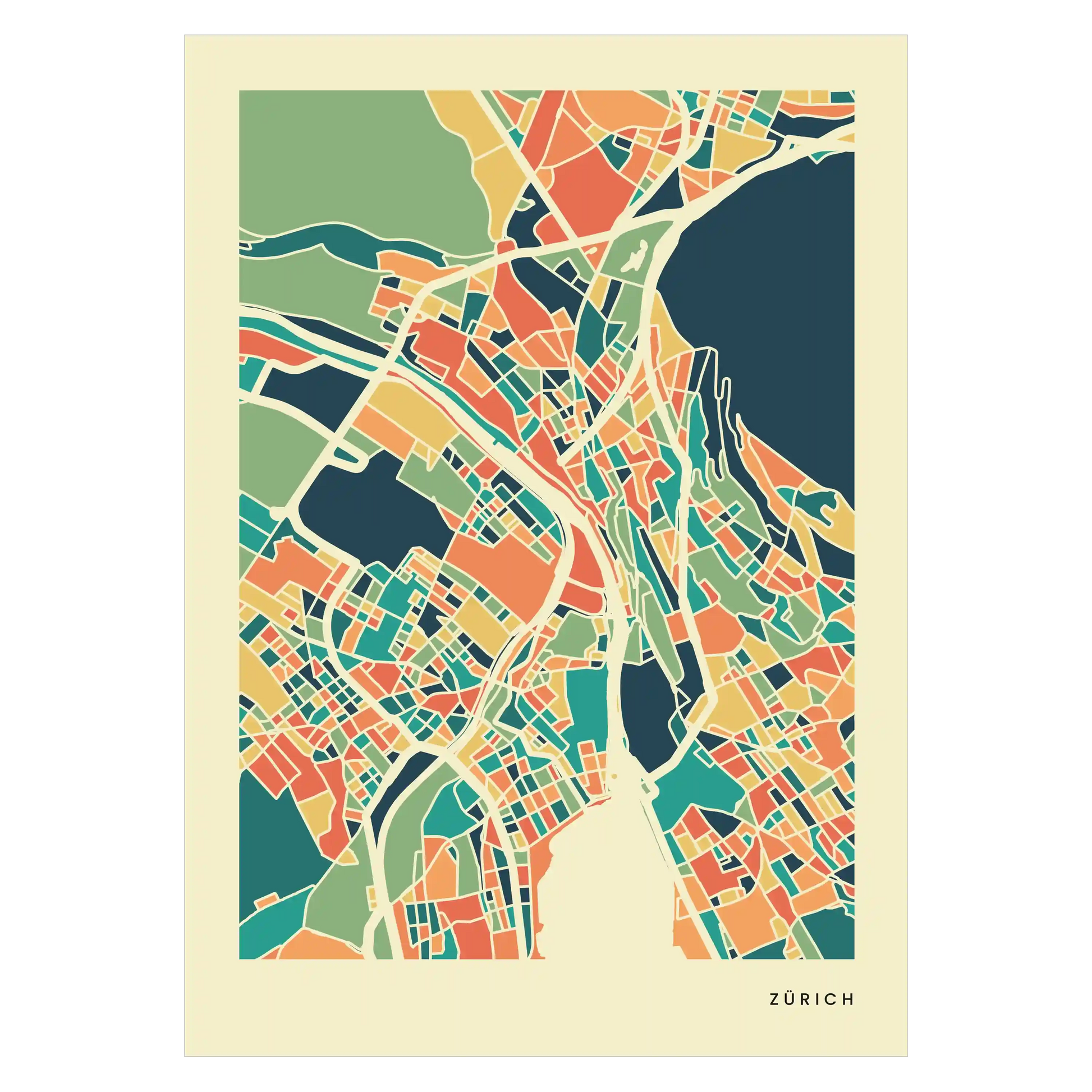Zürich Stadtkarte Poster – Polychroma Modern Art Print
