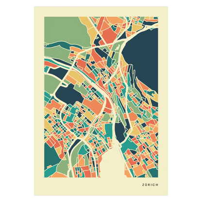 Zürich Stadtkarte Poster – Polychroma Modern Art Print