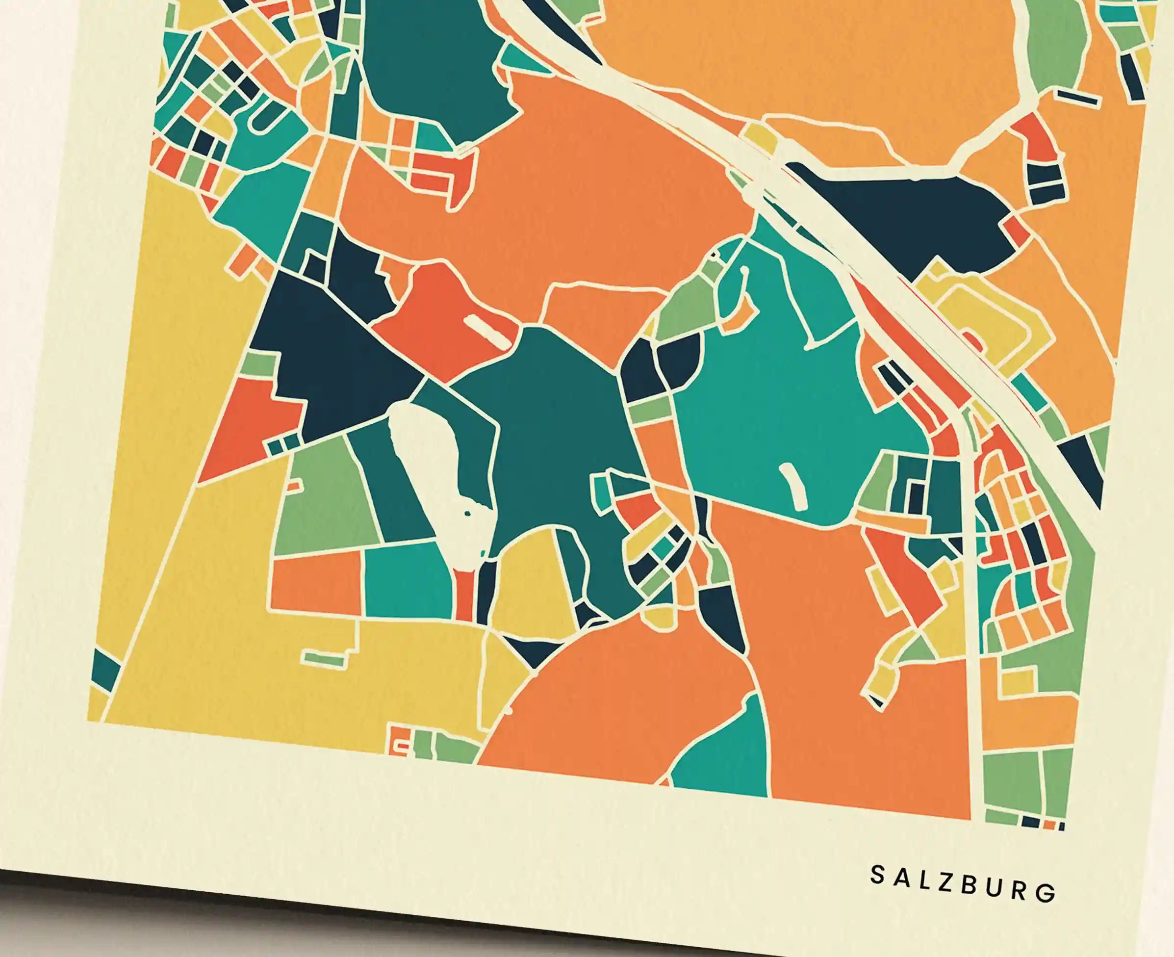 Salzburg Stadtkarte Poster – Polychroma Modern Art Print