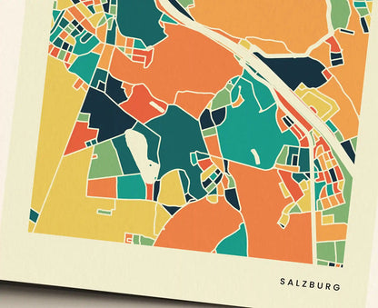 Salzburg Stadtkarte Poster – Polychroma Modern Art Print