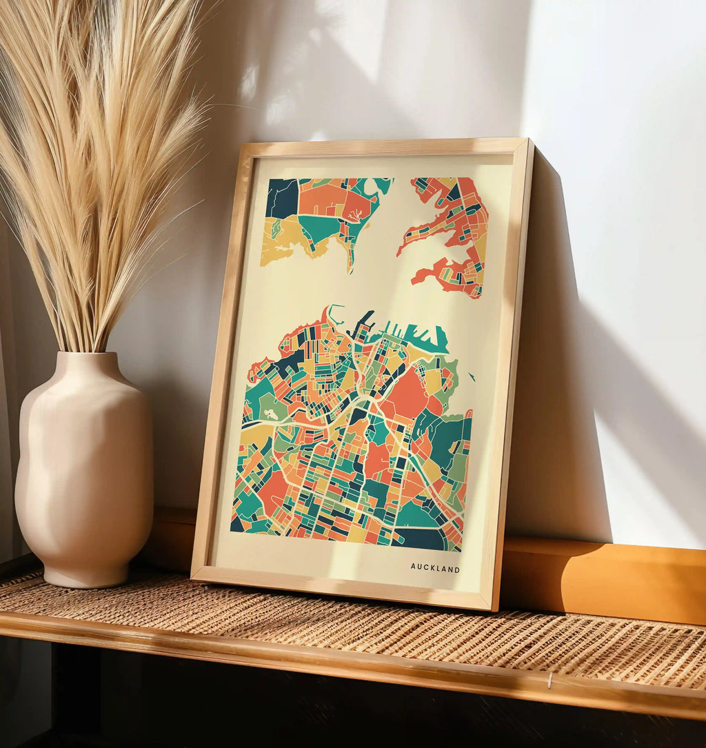 Auckland Stadtkarte Poster – Polychroma Modern Art Print