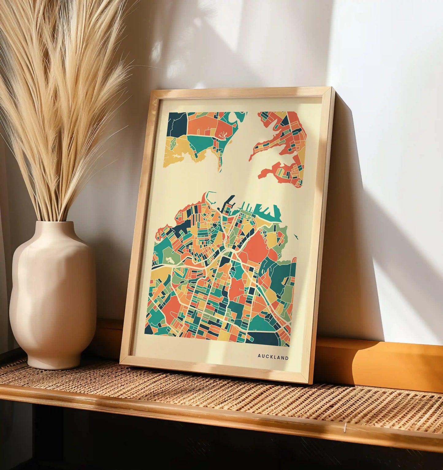 Auckland Stadtkarte Poster – Polychroma Modern Art Print