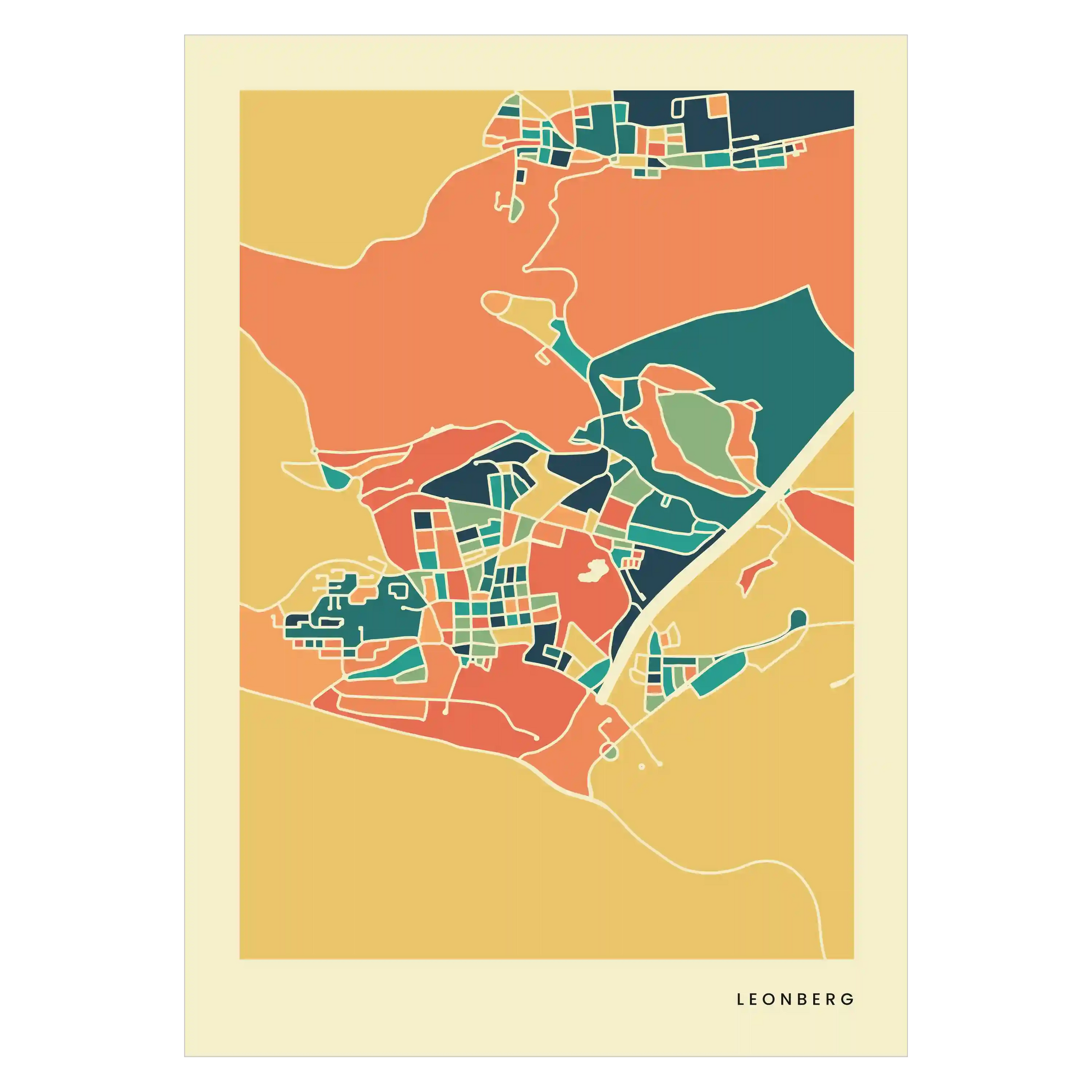 Leonberg Stadtkarte Poster – Polychroma Modern Art Print