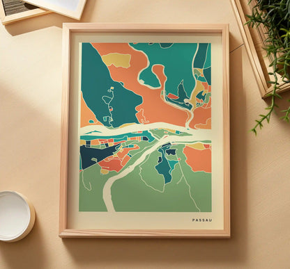 Passau Stadtkarte Poster – Polychroma Modern Art Print