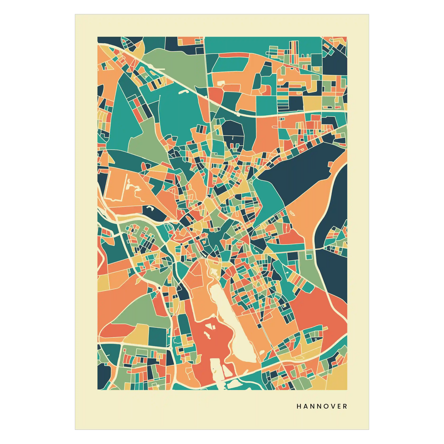 Hannover Stadtkarte Poster – Polychroma Modern Art Print
