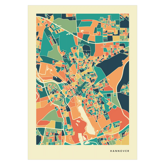 Hannover Stadtkarte Poster – Polychroma Modern Art Print