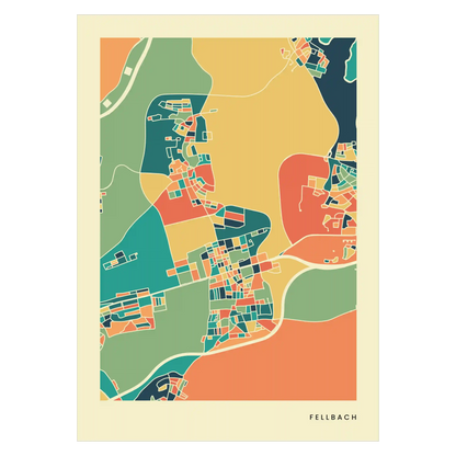 Fellbach Stadtkarte Poster – Polychroma Modern Art Print