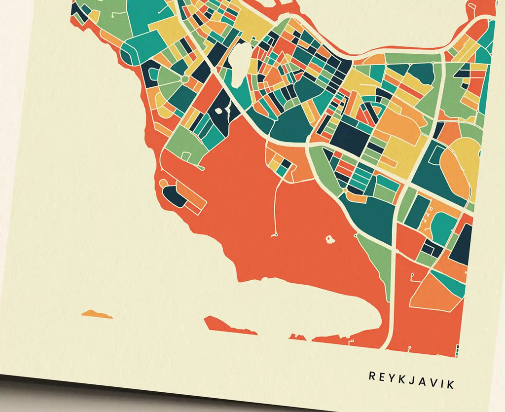 Reykjavik Stadtkarte Poster – Polychroma Modern Art Print