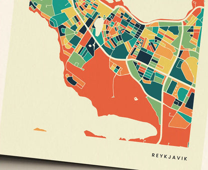 Reykjavik Stadtkarte Poster – Polychroma Modern Art Print