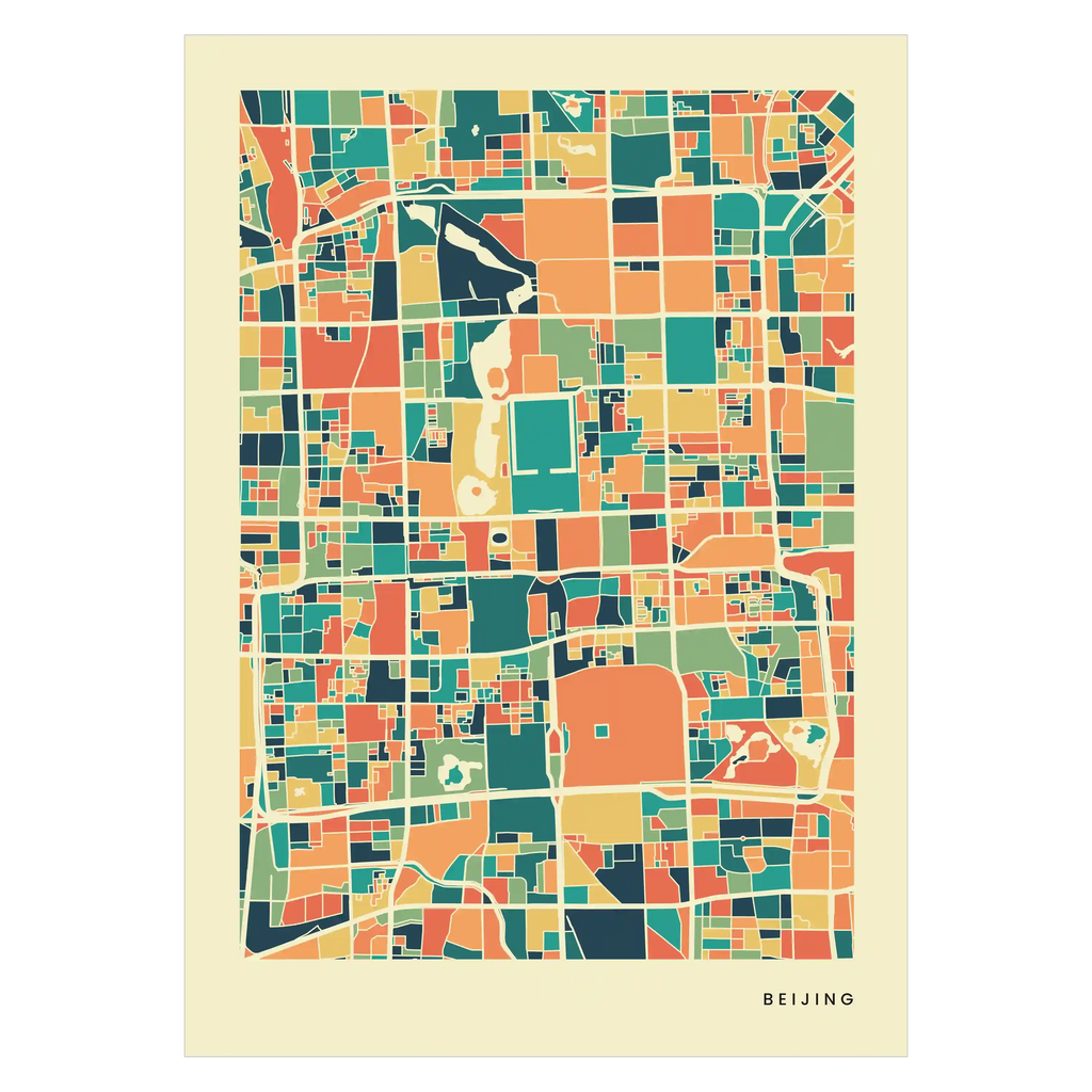 Beijing Stadtkarte Poster – Polychroma Modern Art Print
