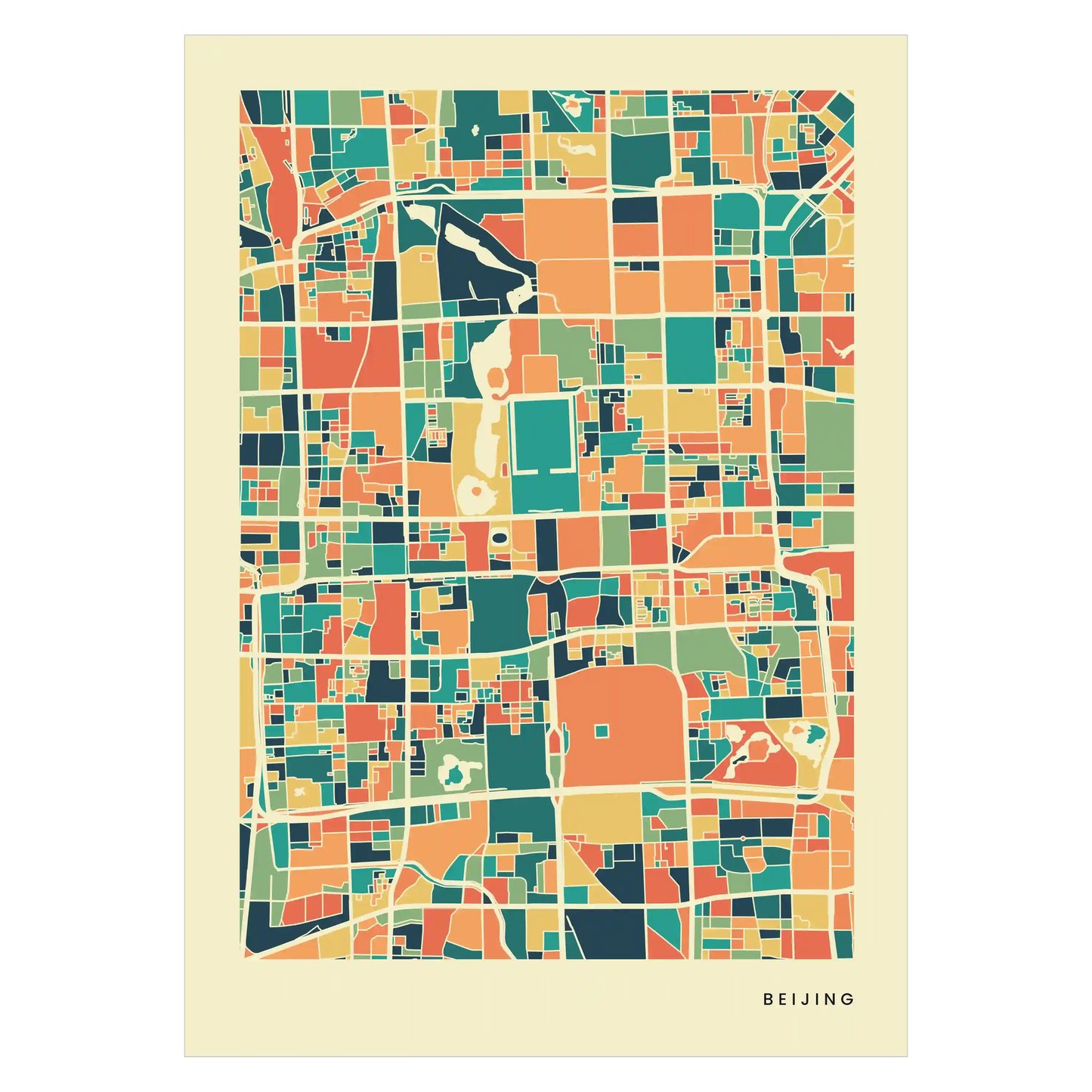 Beijing Stadtkarte Poster – Polychroma Modern Art Print