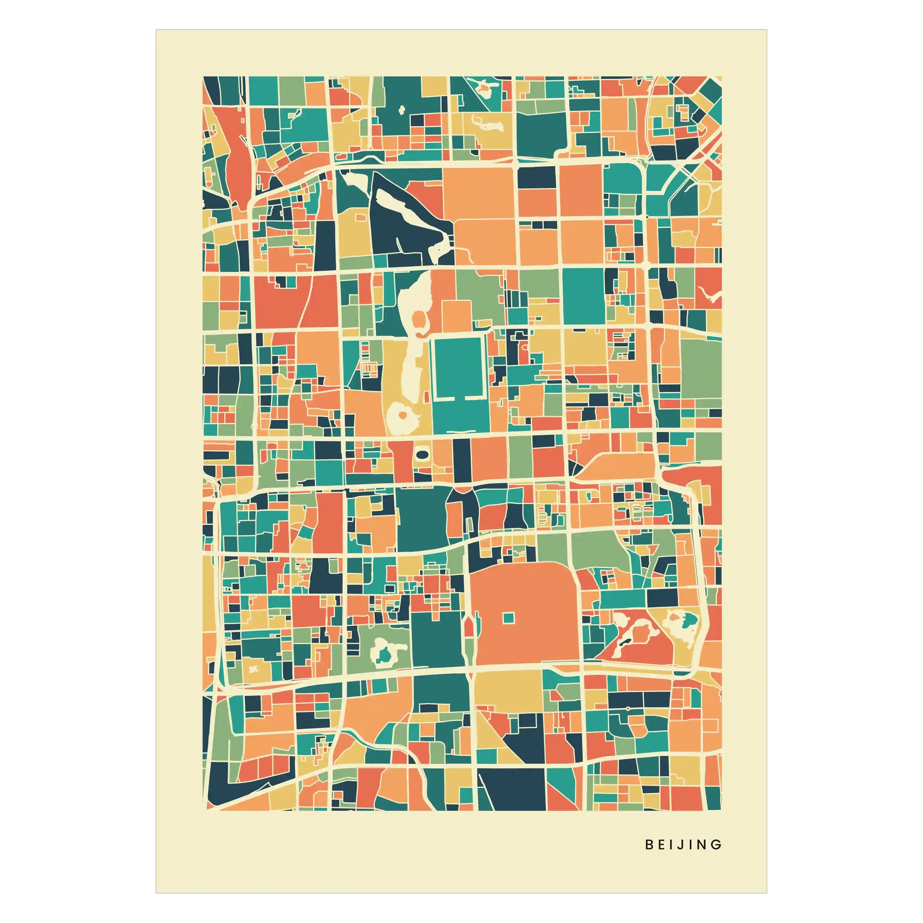 Beijing Stadtkarte Poster – Polychroma Modern Art Print
