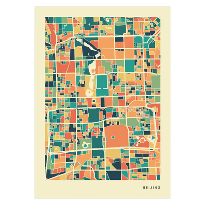 Beijing Stadtkarte Poster – Polychroma Modern Art Print