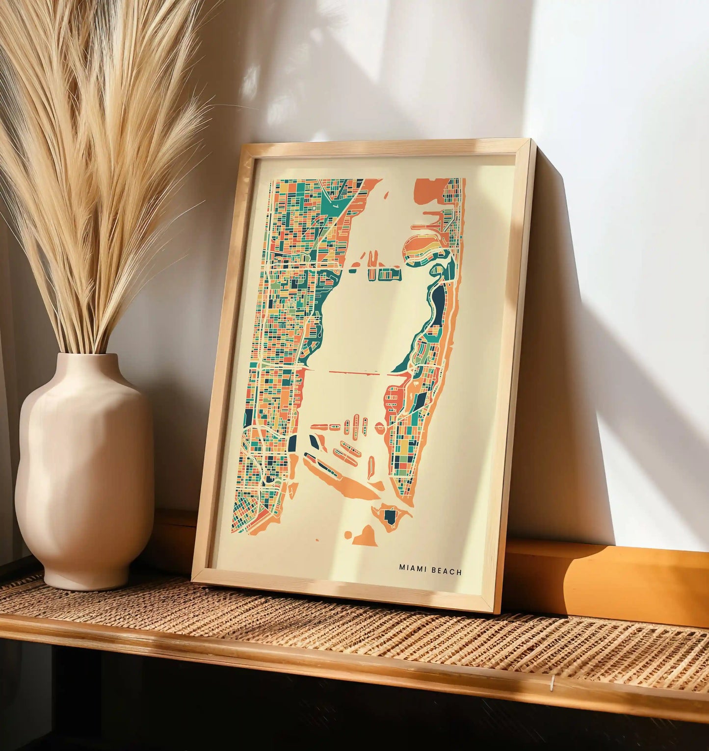 Miami Beach Stadtkarte Poster – Polychroma Modern Art Print
