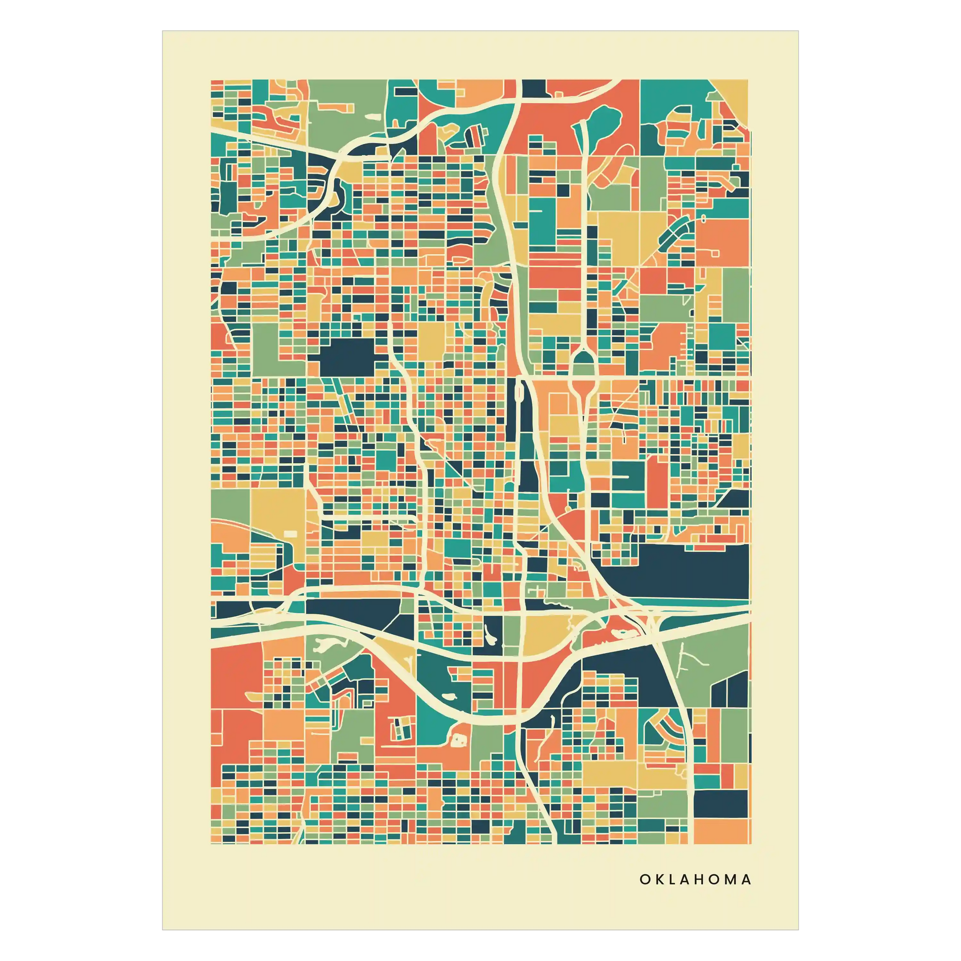 Oklahoma Stadtkarte Poster – Polychroma Modern Art Print