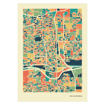 Oklahoma Stadtkarte Poster – Polychroma Modern Art Print