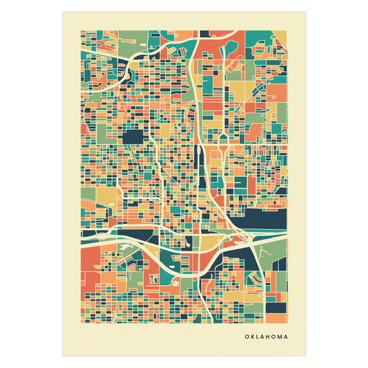Oklahoma Stadtkarte Poster – Polychroma Modern Art Print