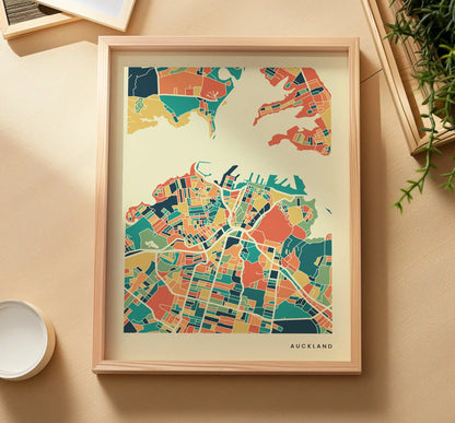 Auckland Stadtkarte Poster – Polychroma Modern Art Print