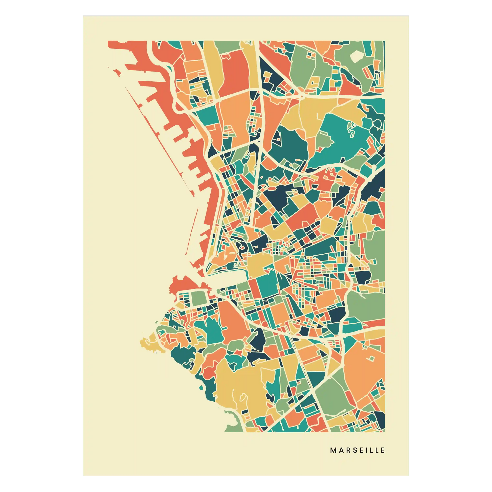 Marseille Stadtkarte Poster – Polychroma Modern Art Print