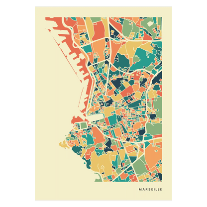 Marseille Stadtkarte Poster – Polychroma Modern Art Print