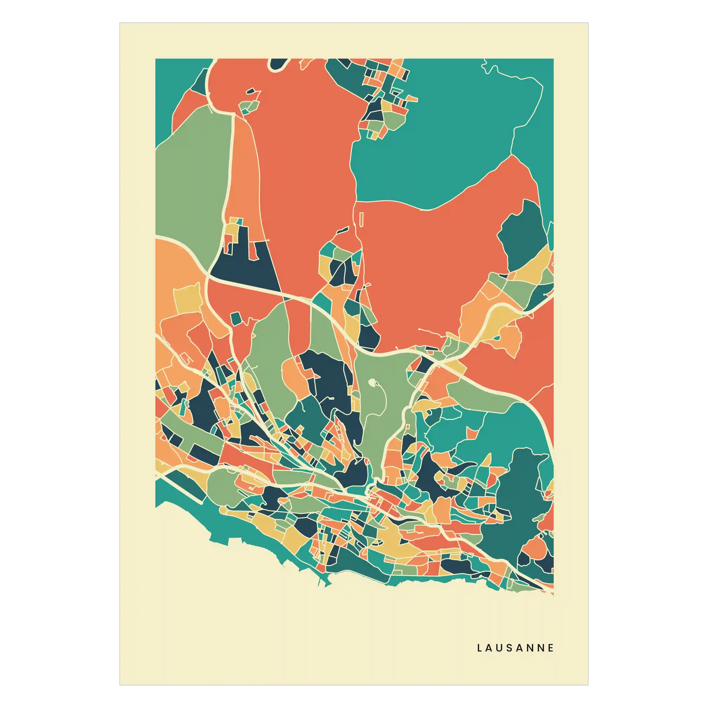 Lausanne Stadtkarte Poster – Polychroma Modern Art Print