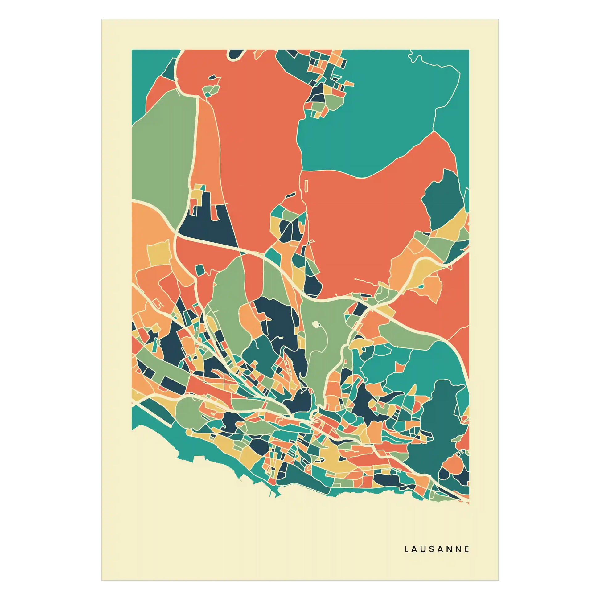 Lausanne Stadtkarte Poster – Polychroma Modern Art Print