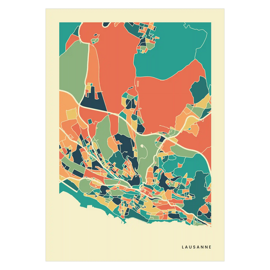 Lausanne Stadtkarte Poster – Polychroma Modern Art Print