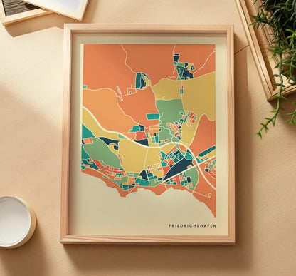 Friedrichshafen Stadtkarte Poster – Polychroma Modern Art Print