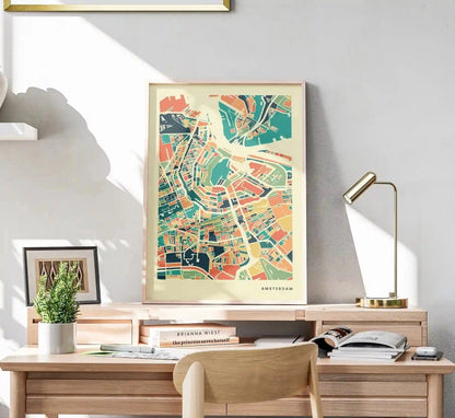 Amsterdam Stadtkarte Poster – Polychroma Modern Art Print