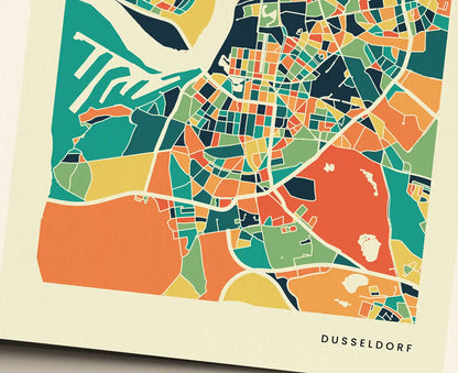 Dusseldorf Stadtkarte Poster – Polychroma Modern Art Print