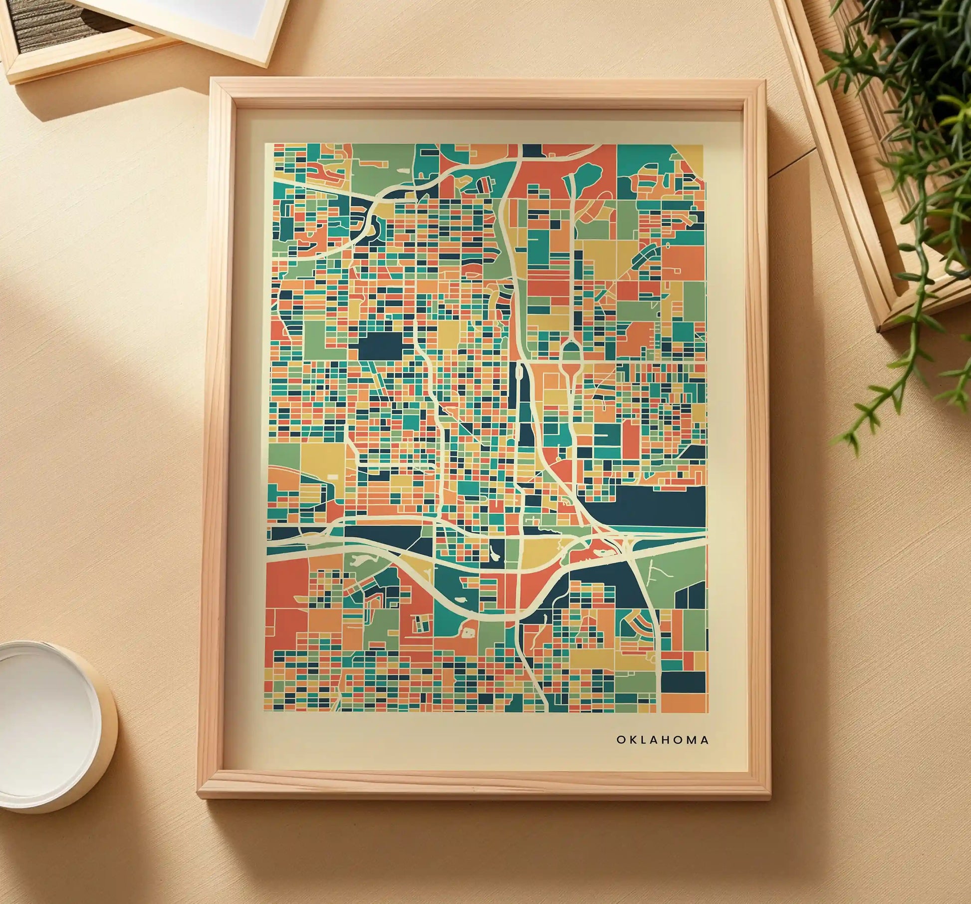 Oklahoma Stadtkarte Poster – Polychroma Modern Art Print