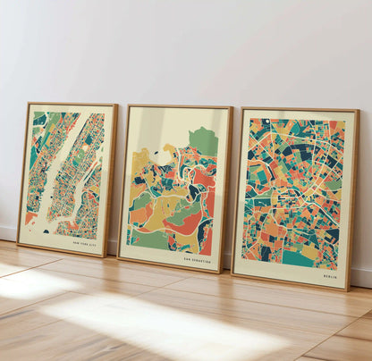 San Sebastián Stadtkarte Poster – Polychroma Modern Art Print