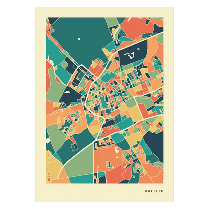 Krefeld Stadtkarte Poster – Polychroma Modern Art Print