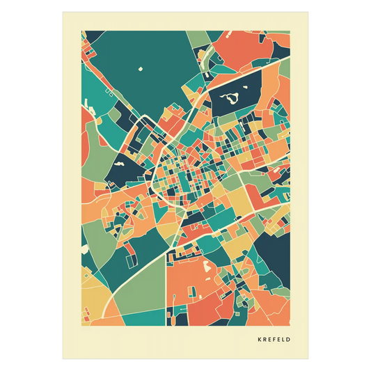 Krefeld Stadtkarte Poster – Polychroma Modern Art Print