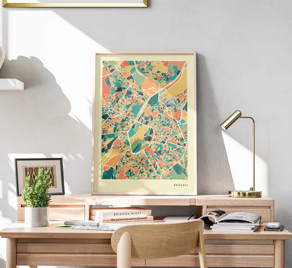 Brüssel Stadtkarte Poster – Polychroma Modern Art Print