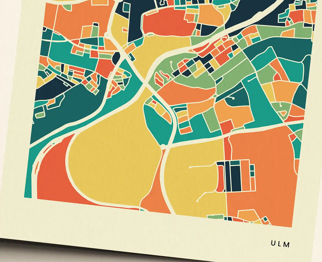 Ulm Stadtkarte Poster – Polychroma Modern Art Print