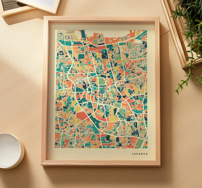 Jakarta Stadtkarte Poster – Polychroma Modern Art Print