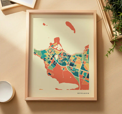 Reykjavik Stadtkarte Poster – Polychroma Modern Art Print