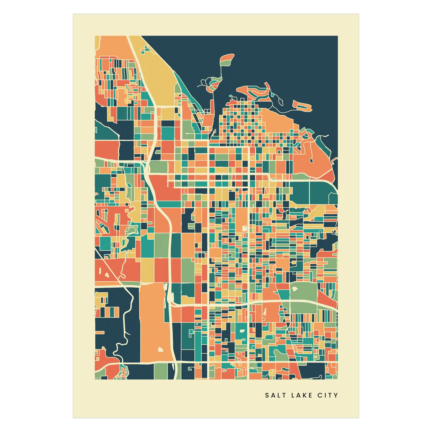 Salt Lake City Stadtkarte Poster – Polychroma Modern Art Print