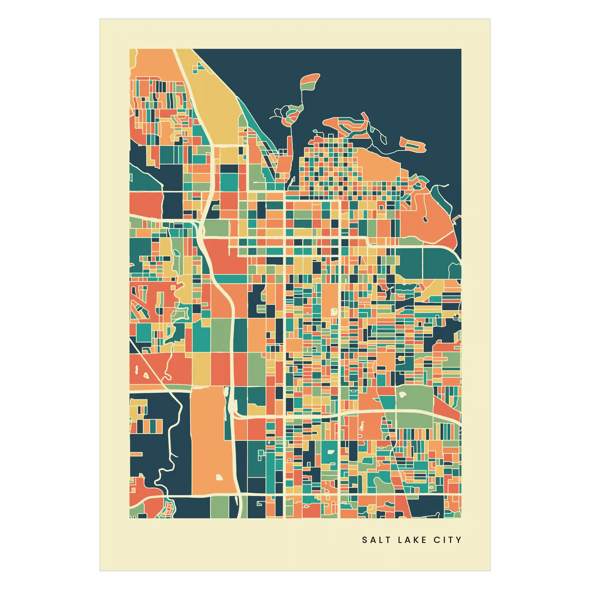Salt Lake City Stadtkarte Poster – Polychroma Modern Art Print