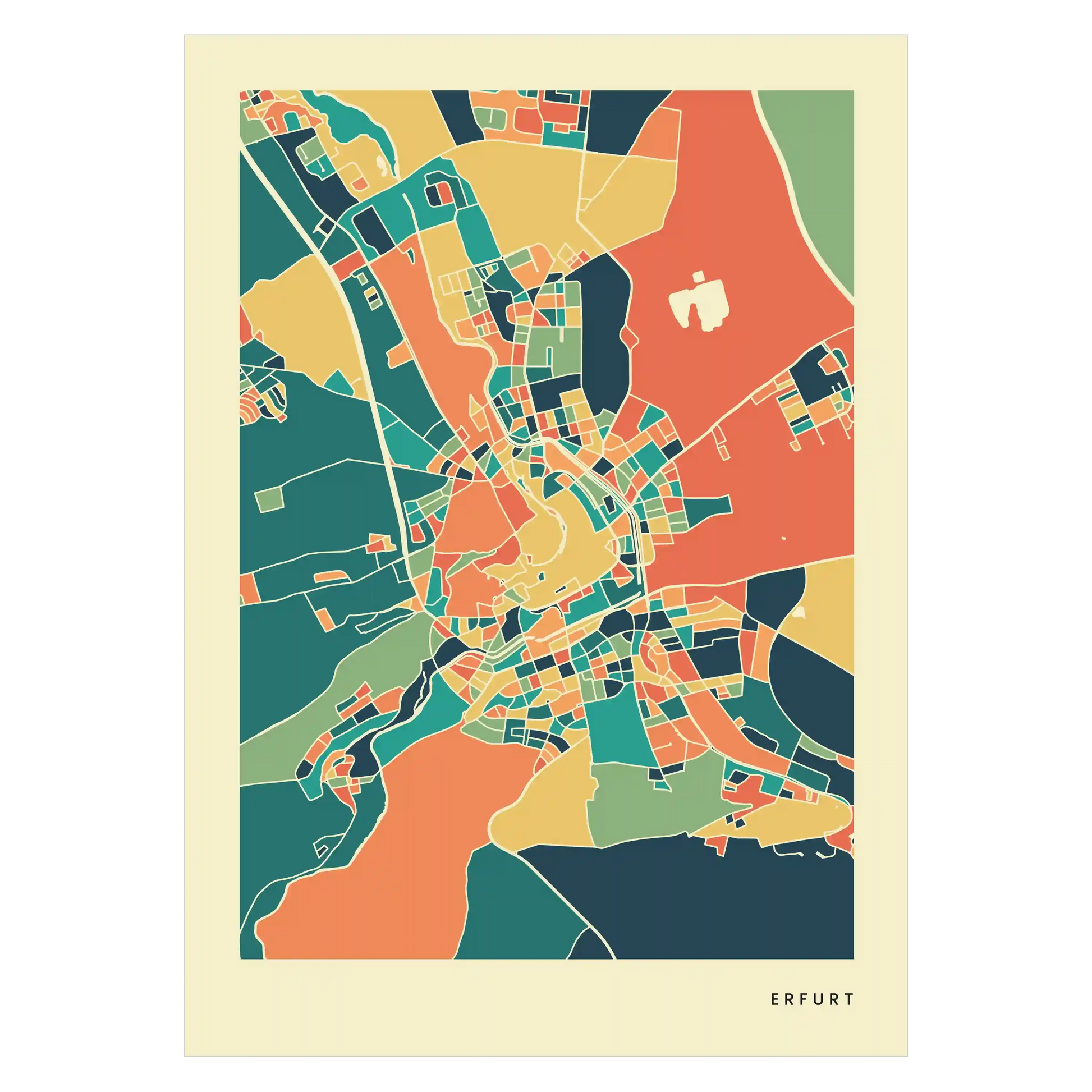 Erfurt Stadtkarte Poster – Polychroma Modern Art Print