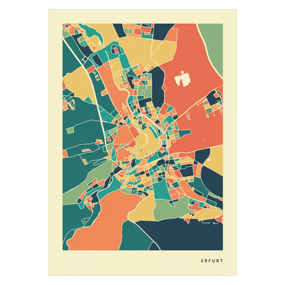 Erfurt Stadtkarte Poster – Polychroma Modern Art Print