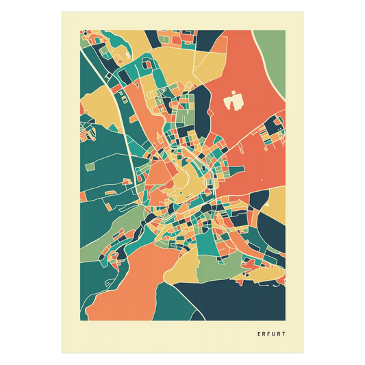 Erfurt Stadtkarte Poster – Polychroma Modern Art Print