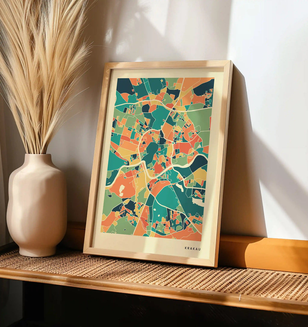 Krakau Stadtkarte Poster – Polychroma Modern Art Print